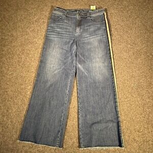 J.Jill Denim High Rise Full Leg Crop Jeans 10T Tall Blue Side Stripe Raw Hem NWT
